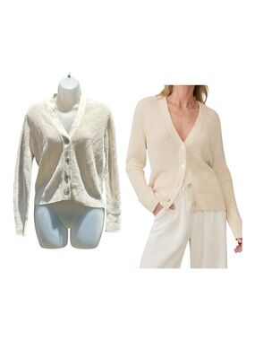 FAHERTY Women XS Miramar Linen Blend  Summer Sand Shaker Knit Cardigan Sweater.